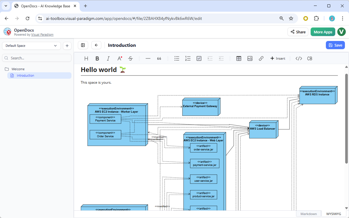 OpenDocs 中的 AI 部署图生成器 | Visual Paradigm