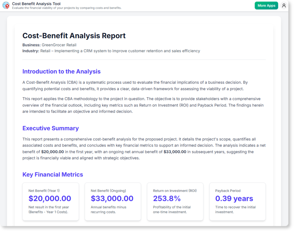 Bewerten Sie die Projekttauglichkeit mit unserem kostenlosen KI-gestützten Kosten-Nutzen-Analysetool