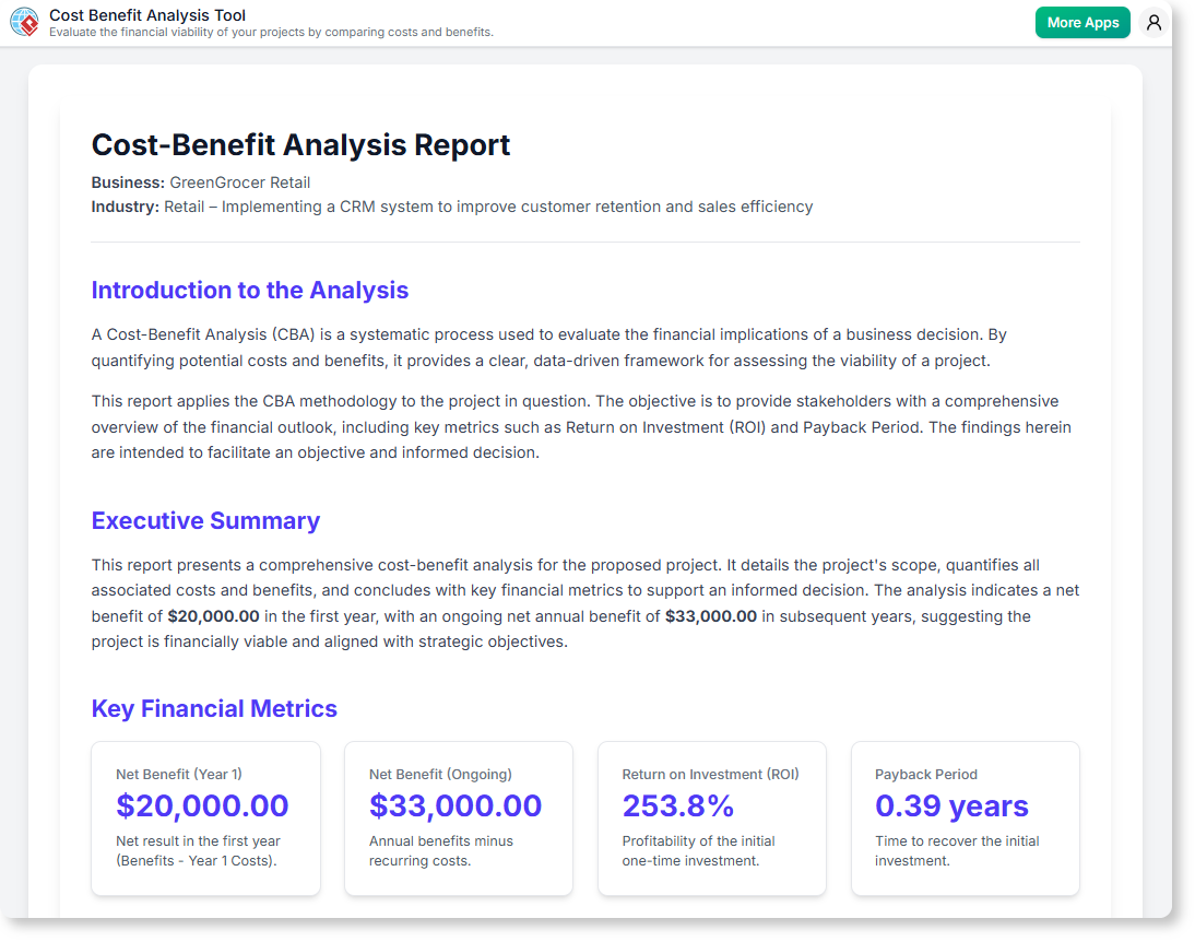 Report generated by Cost-Benefit Analysis Tool.