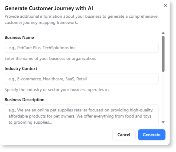 Generate the Customer Journey Mapping with AI as a quick start.