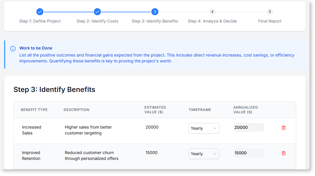 Step 3 - Identify Benefits of Cost Benefit Analysis Tool