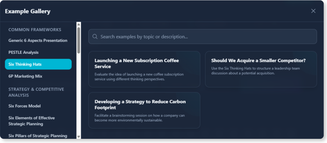 Example gallery of 6-aspects infographic