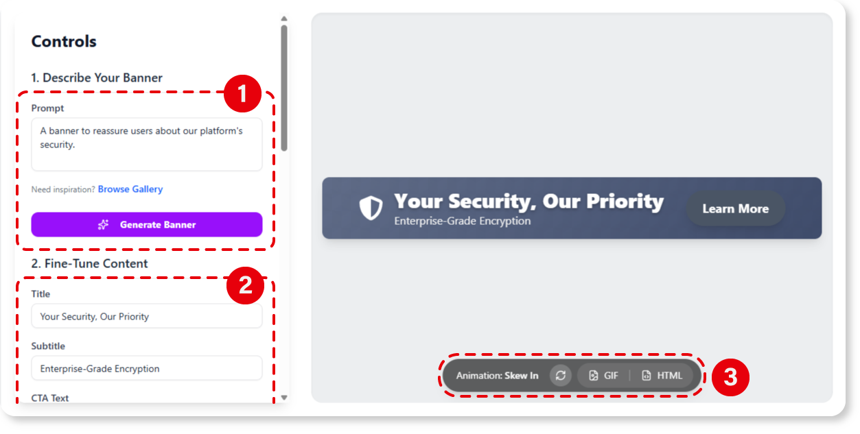 Generate and customize the animated banner with AI