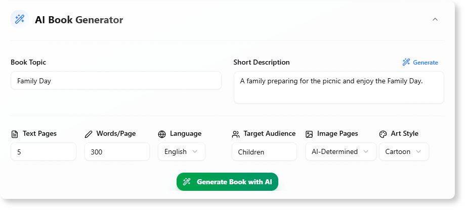 Generate book by entering the simple information.
