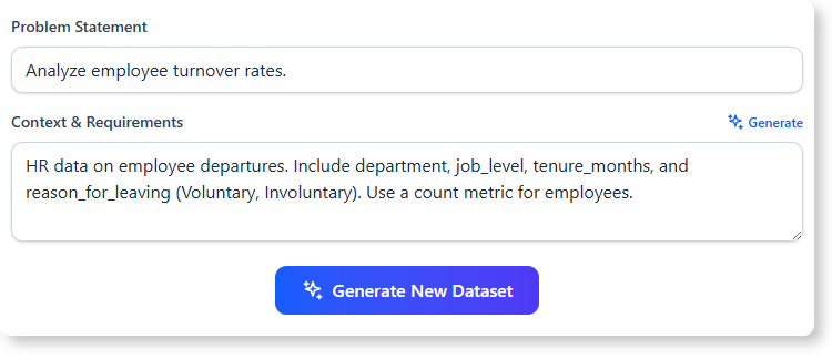 In case we do not have data set, we can generate sample data with AI.