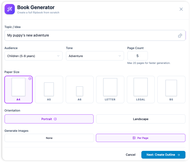 Generate an outline for with AI Flipbook Maker