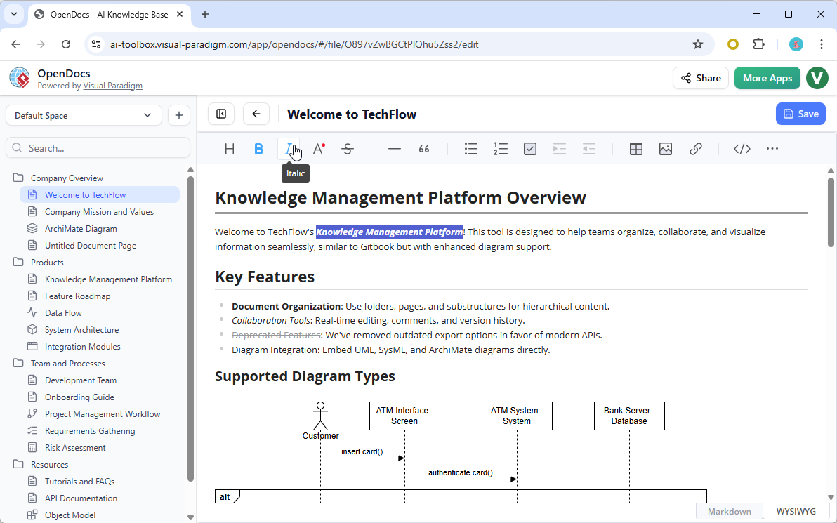 Visual Paradigm OpenDocs WYSIWYG Editor