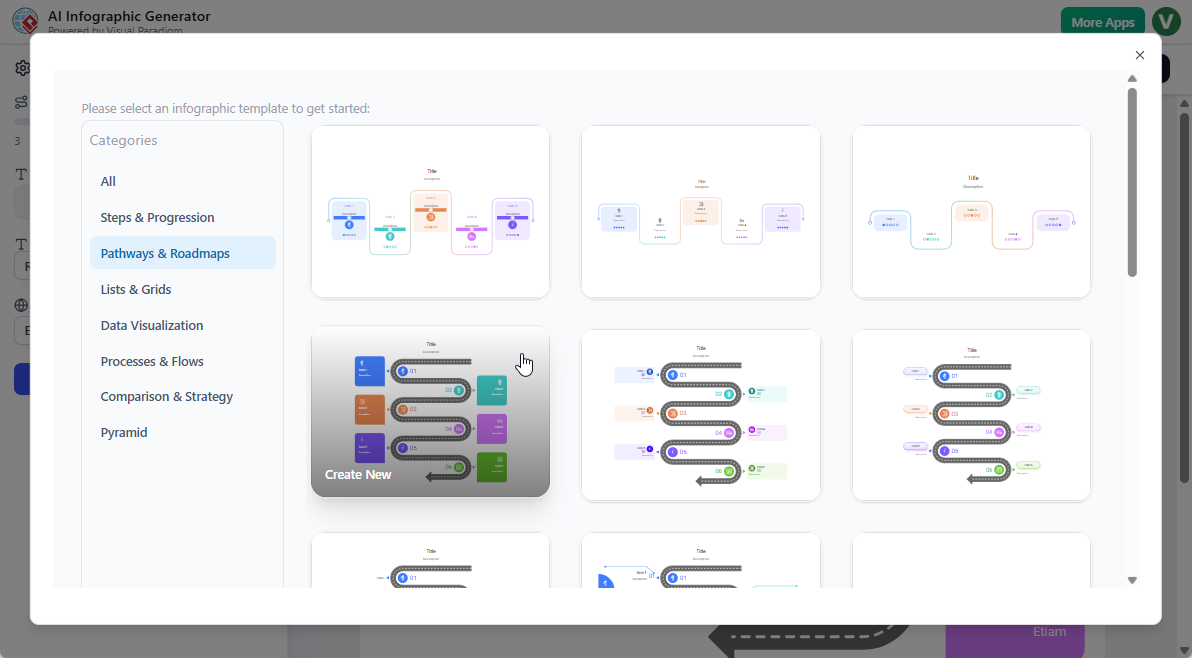 To select an infographic template in Visual Paradigm's AI Powered Infographic Generator