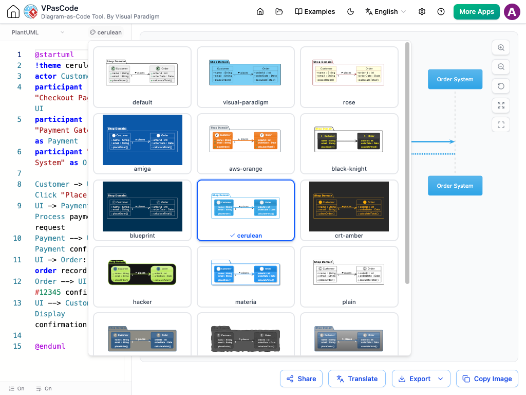 VPasCode 中現已推出新的 PlantUML 主題選擇介面