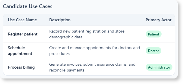 Detailed Use Case Description are generated, allow us to do further analysis.