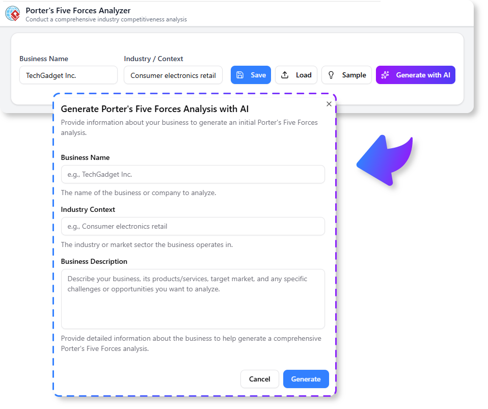 AI Generation in Porter's Five Forces Analyzer