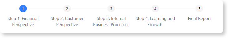 Follow the 5 steps in the 5-Step Process of Balanced Scorecard Framework Builder to create a complete report.