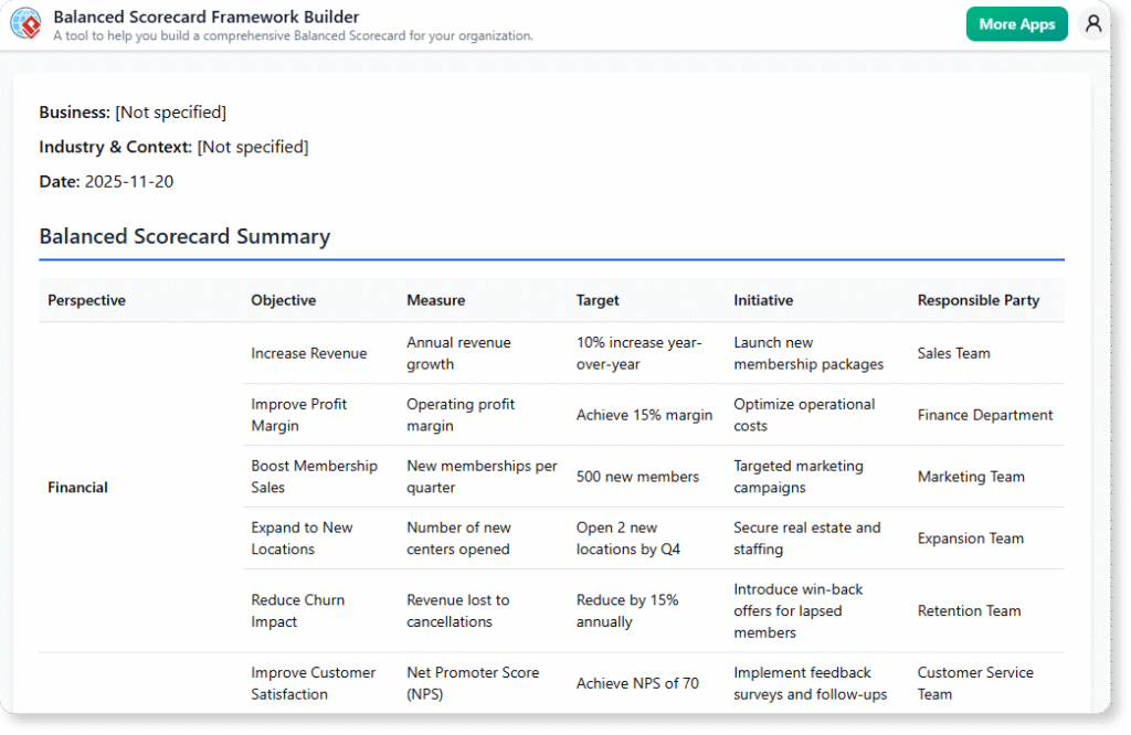 Using the Balanced Scorecard Framework Builder to generate report.