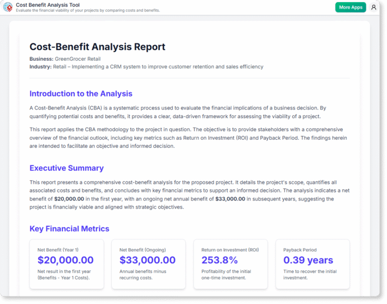 Free AI Cost Benefit Analysis (CBA) Tool for Project Evaluation ...