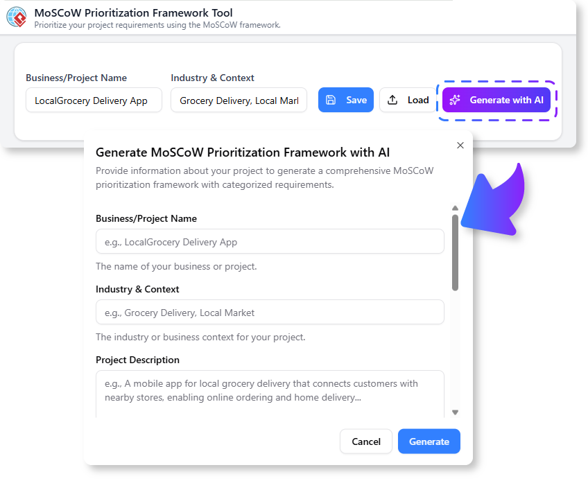 Generate MoSCoW Prioritization Framework with AI