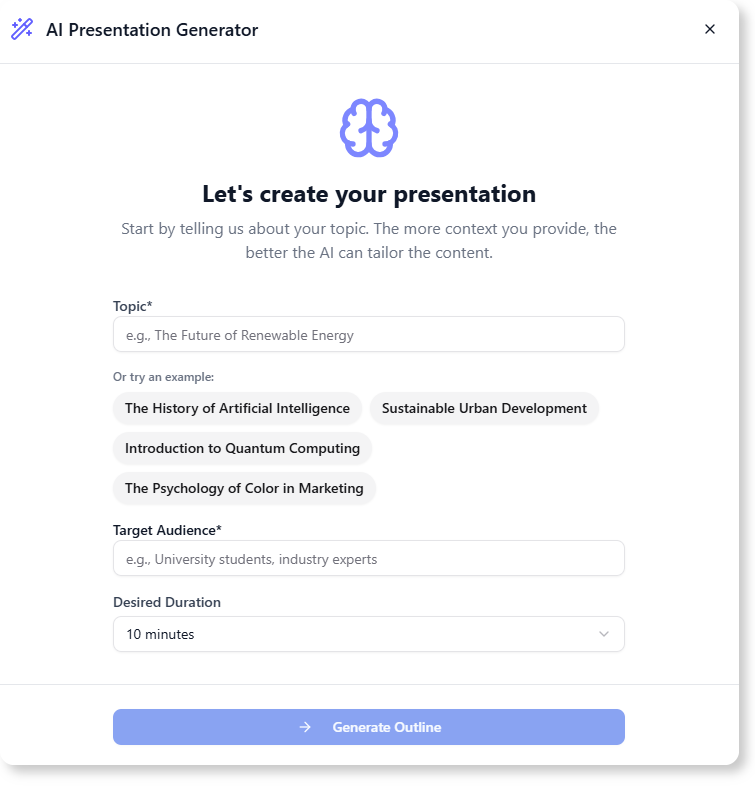 We can start preparing presentation by giving a prompt.