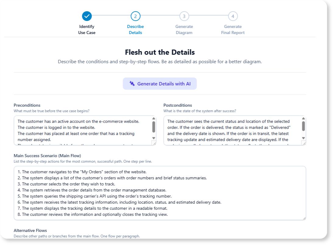 Use Case to Activity Diagram - Step 2:Describe Details