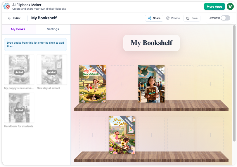Create and customize bookshelf using AI Flipbook Maker
