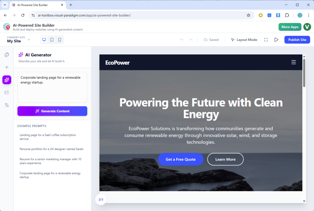 AI-Powered website builder