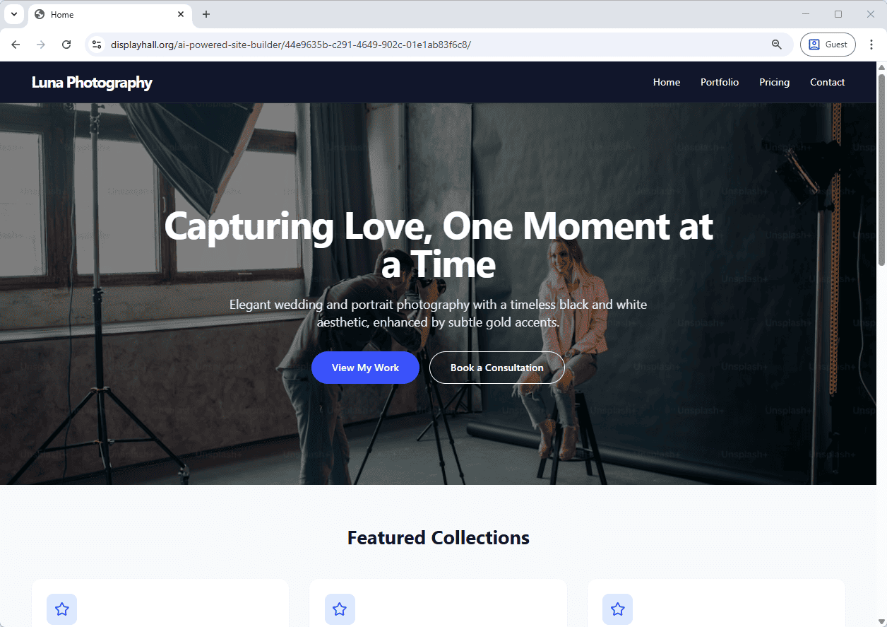 ai-powered-website-generator-example-site-screenshot-home-page Screenshot of the Home Page of a website generated by AI, using Visual Paradigm's AI Website Builder