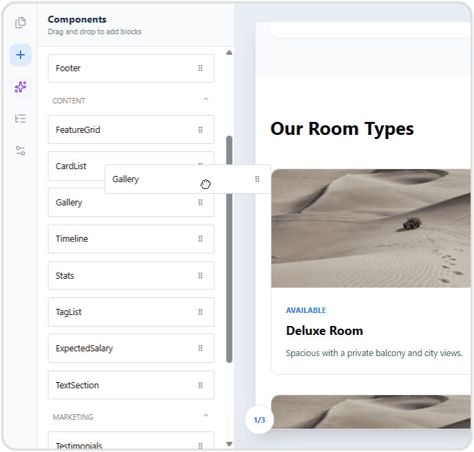 Drag and drop-website creator