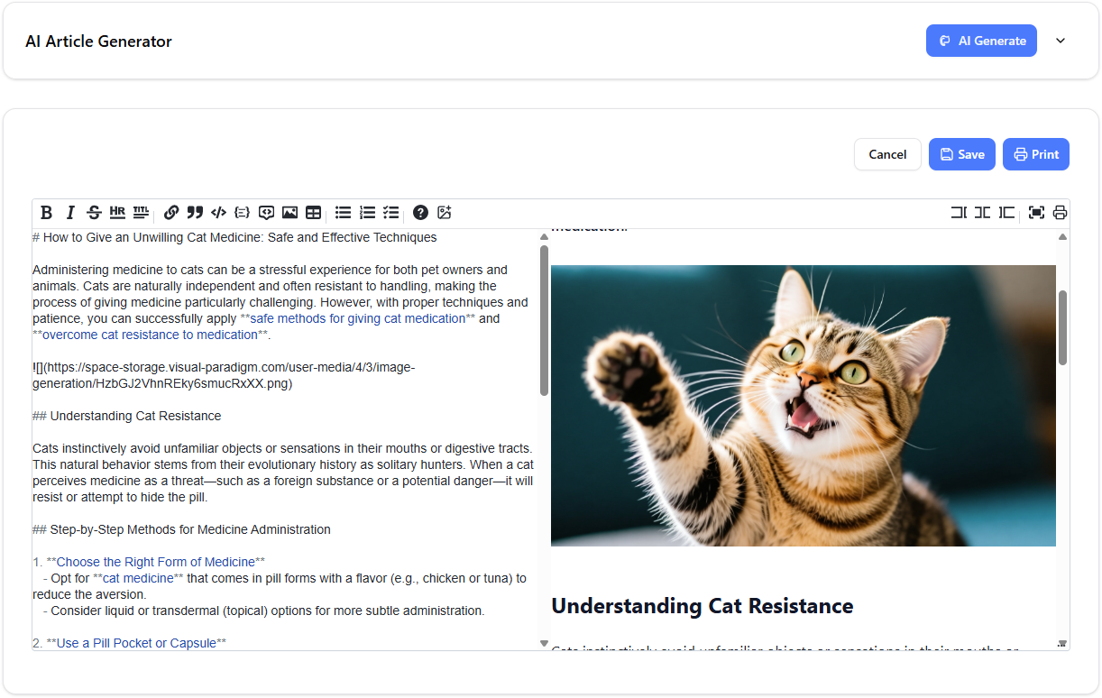 Visual Paradigm AI Article Generator with AI Image Generation support