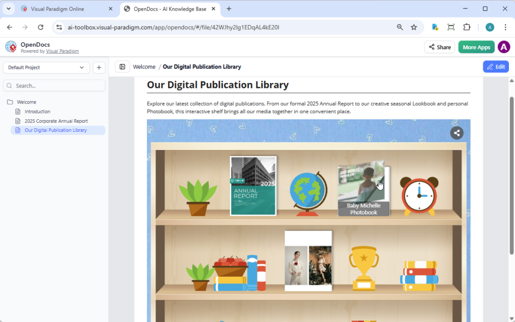New Feature: Organize and Embed Digital Bookshelves in OpenDocs
