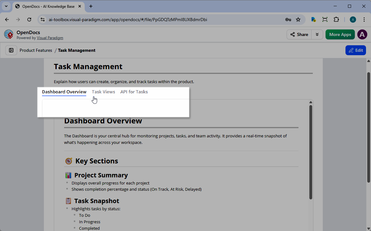 Support of Tabbed Group in OpenDocs