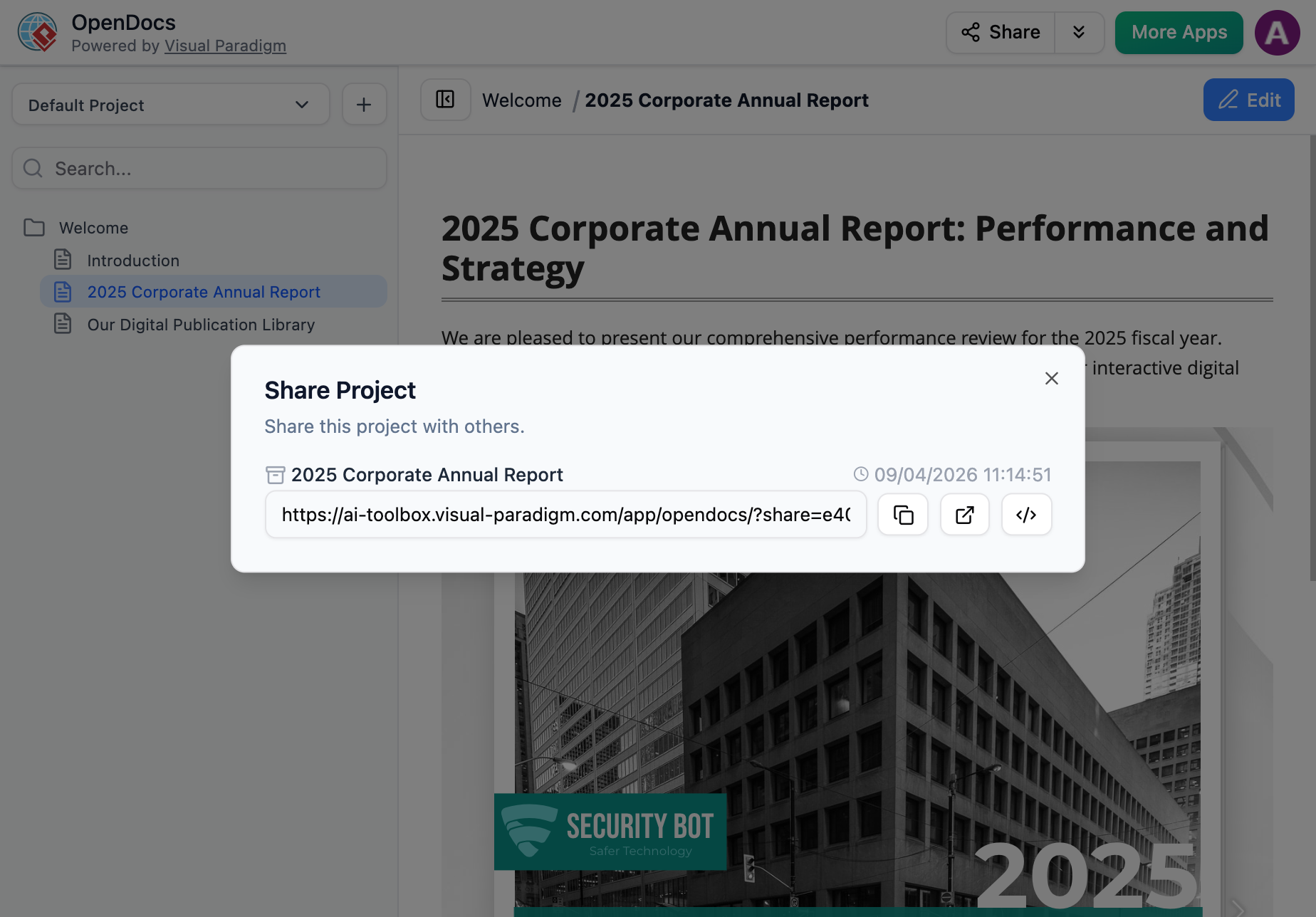 Finalizing the sharing process by clicking the Share button in the dialog box.