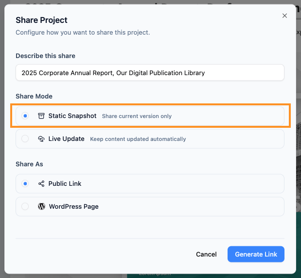 Select Static sharing option