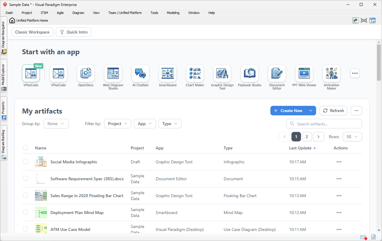 Visual Paradigm Unified Platform embedded inside Visual Paradigm Desktop