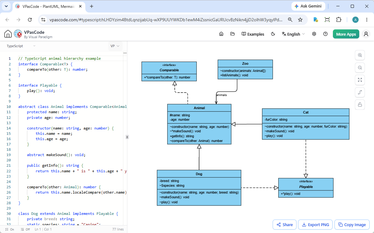 Editing Typescript with Visual Paradigm's VPasCode diagram-as-code editor