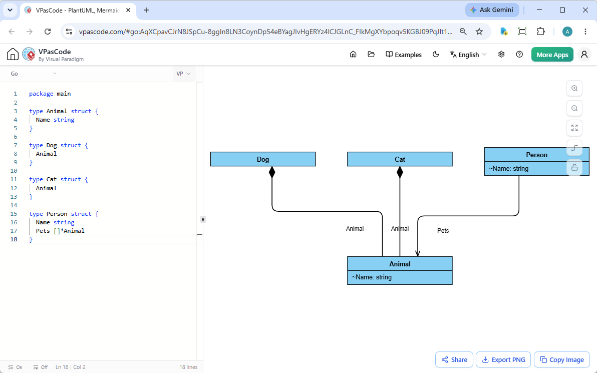 Editing Go code with Visual Paradigm's VPasCode diagram-as-code editor