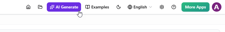 To generate diagram in Visual Paradigm VPasCode by clicking AI Generate button on the top bar