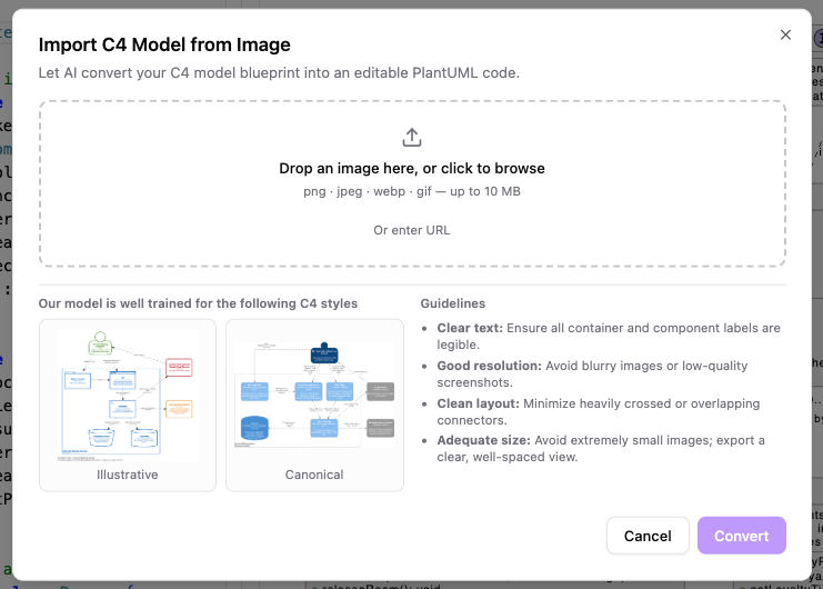 The VPasCode image upload dialog box showing the drag-and-drop zone and image URL input field.