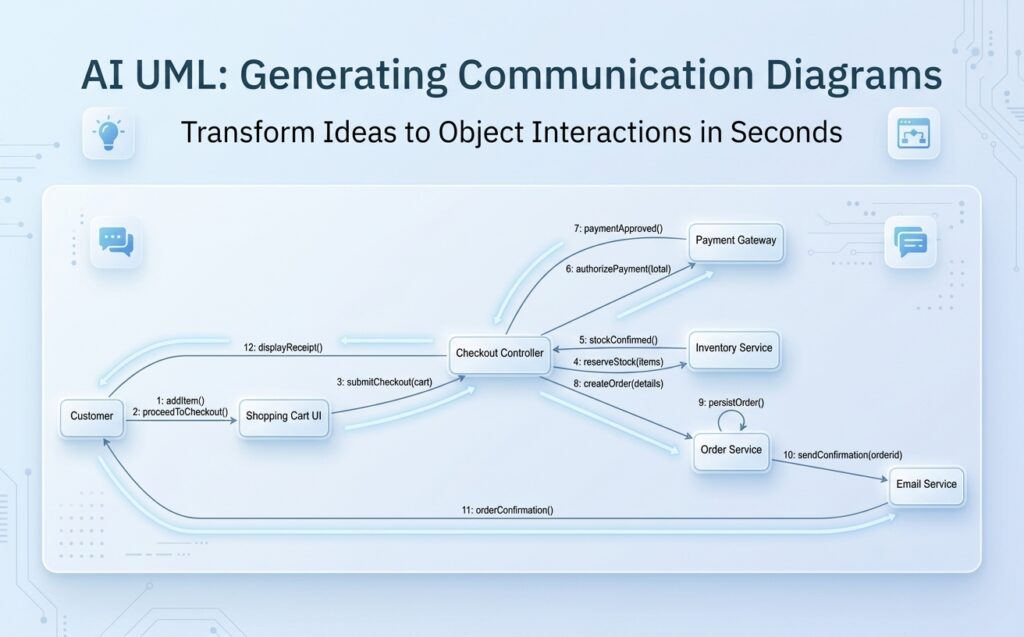 AI UML: Generate PlantUML Communication Diagram with AI Diagramming Chatbot