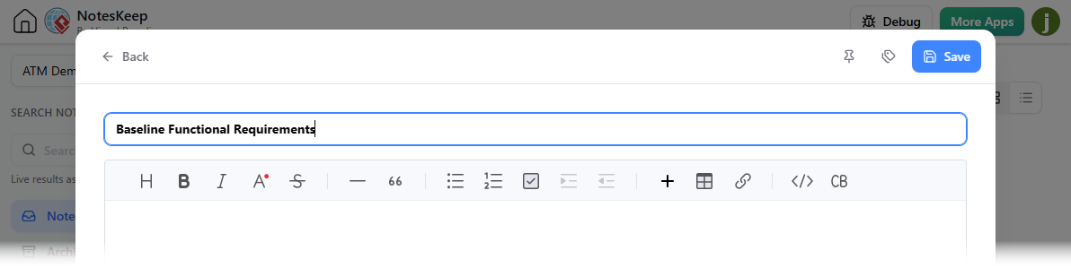 Entering the title of a note