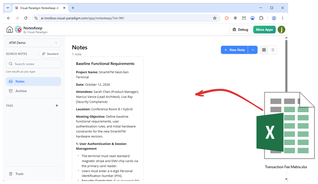 Drag-and-drop to import an Excel into NotesKeep as a new note