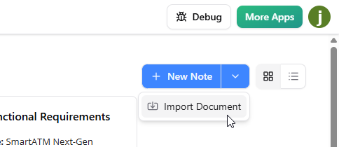 To import a document into NotesKeep through the drop-down menu