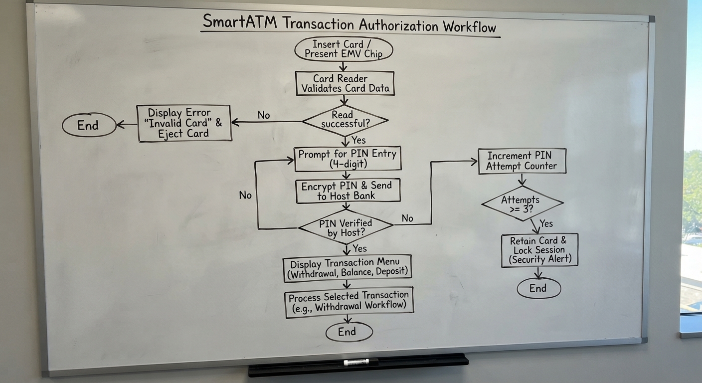 A hand-drawn flowchart on a whiteboard