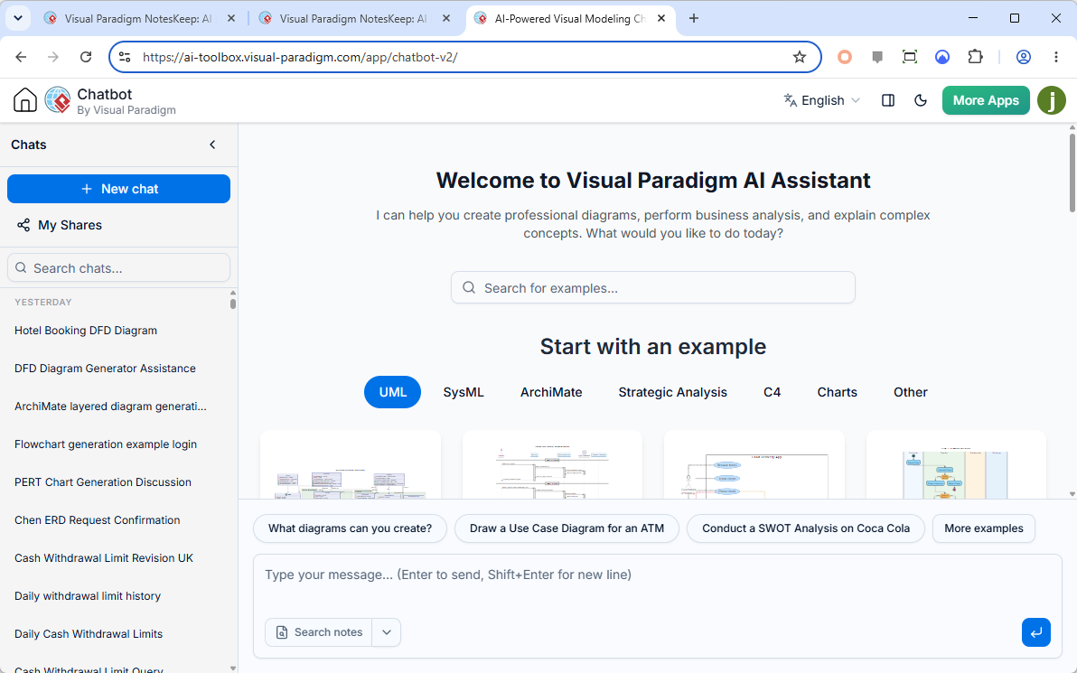The user interface of Visual Paradigm AI Chatbot