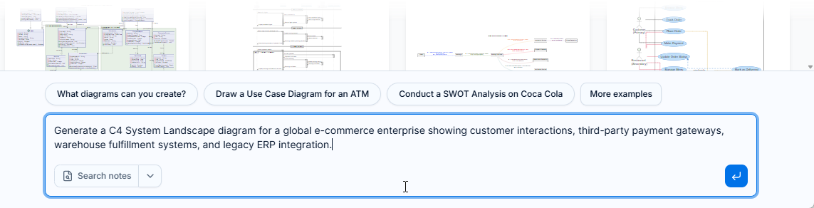 To ask AI Diagramming Chatbot to generate a C4 System Landscape Diagram