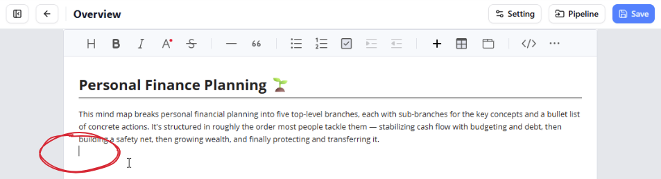 Place the text cursor within the OpenDocs page