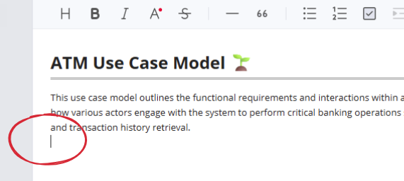 Place the text cursor on OpenDocs page