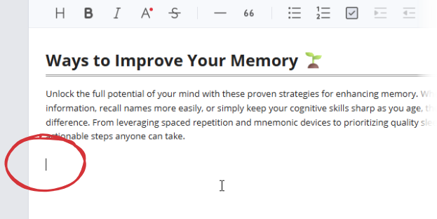 Place the cursor where you want the visual to appear