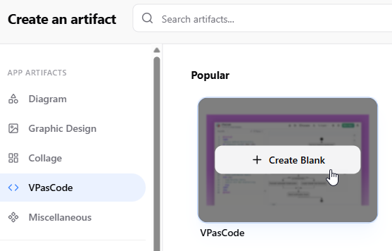 To create a blank diagram in VPasCode