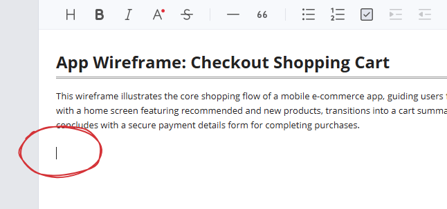 Placed the text cursor inside an OpenDocs page