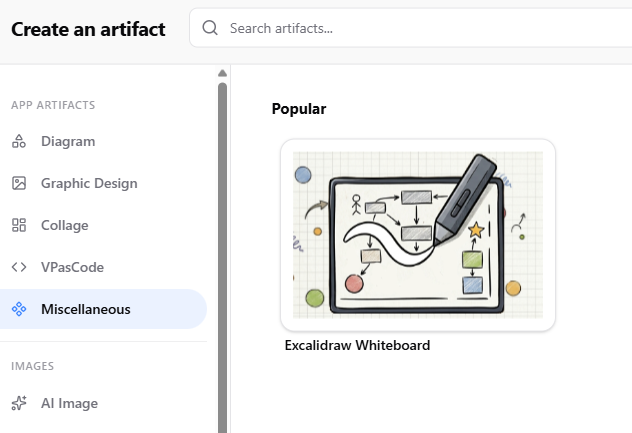 To create an Excalidraw Whiteboard artifact