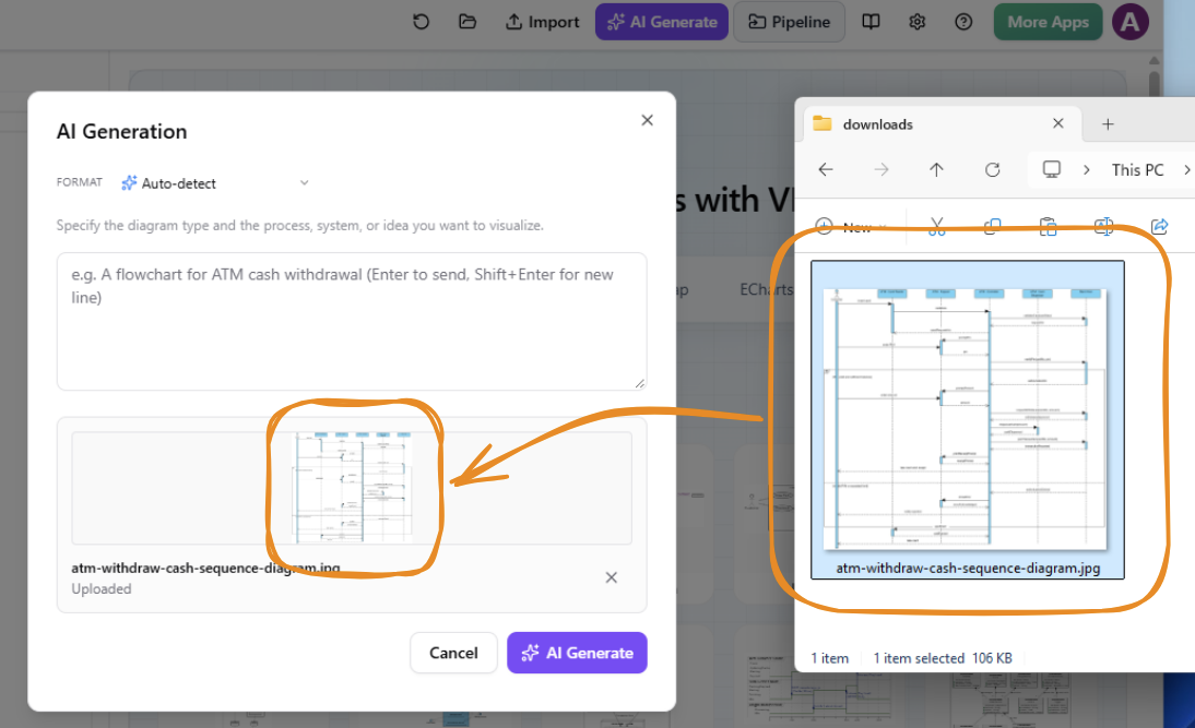Upload an image to perform AI diagram generation