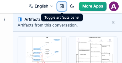 Clicking the Artifacts Pane button to open the diagram history sidebar in Visual Paradigm Chatbot